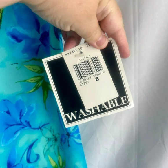 NEW Vintage 90s Giorgio Fiorlini Maxi Dress Women 8 Blue Floral Beach Vacation - Picture 7 of 7